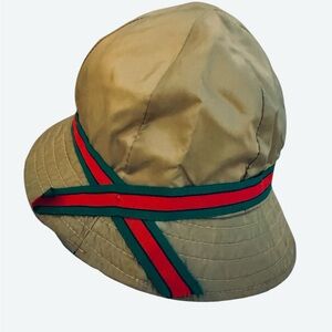 Vintage from the 80s bucket hat, green military with Vibrant Stripes.